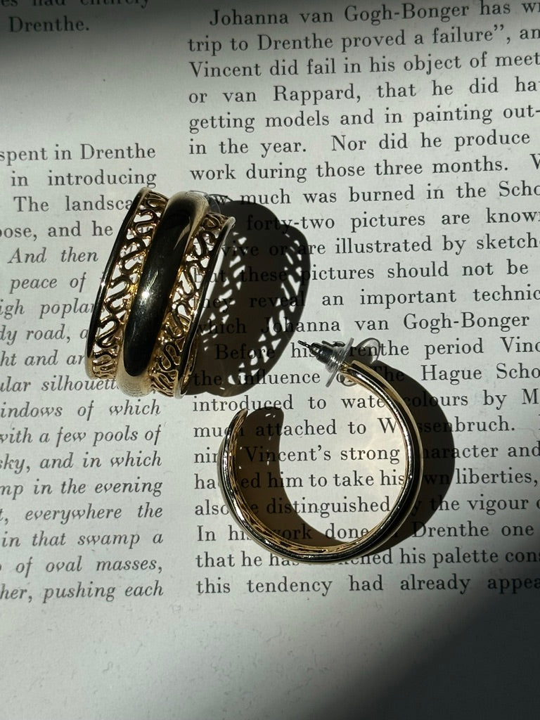Ornate Etched Hoop Huggie Earrings