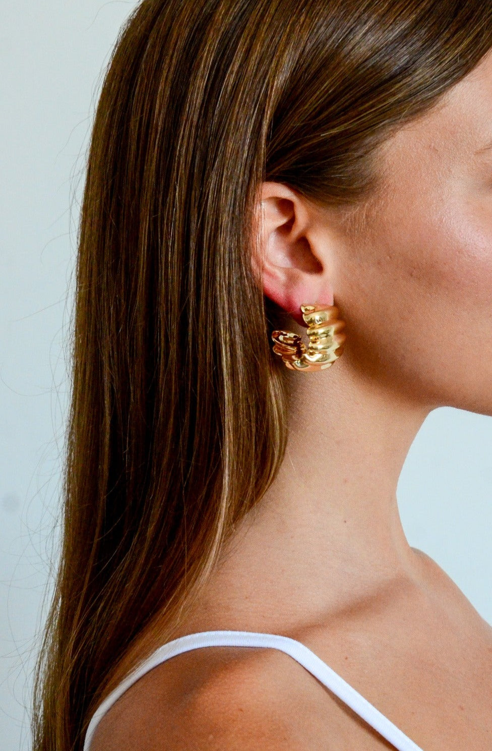 Ravenna Ridged Gold Hoop Earring