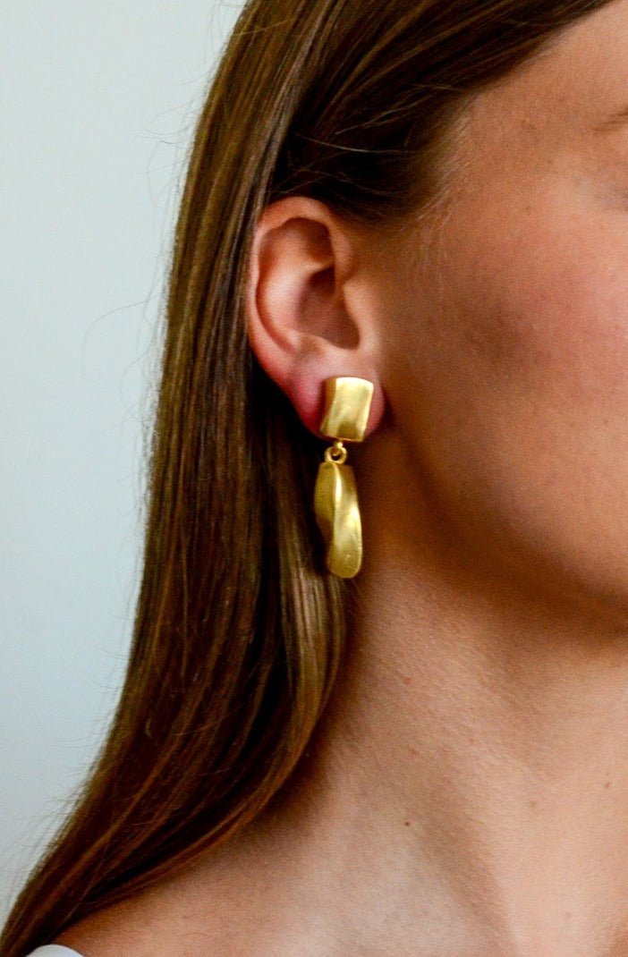 Door Knocker Drop Gold Post Earrings