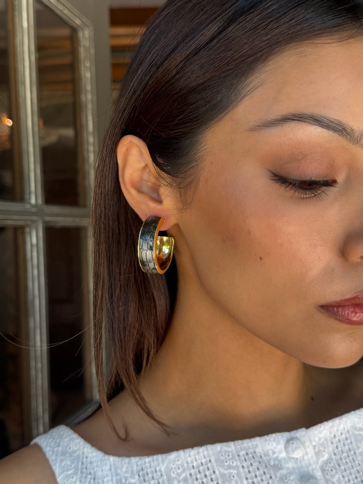 Thick Python Leather Hoop Earrings