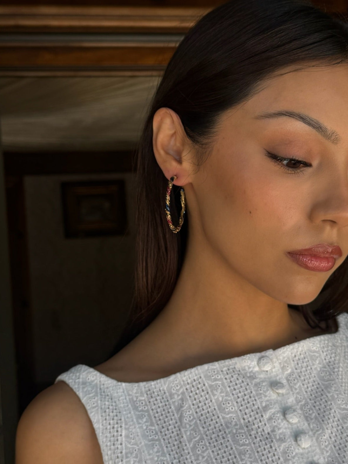 Multicolored Thin Gold-Toned Hoop Earrings