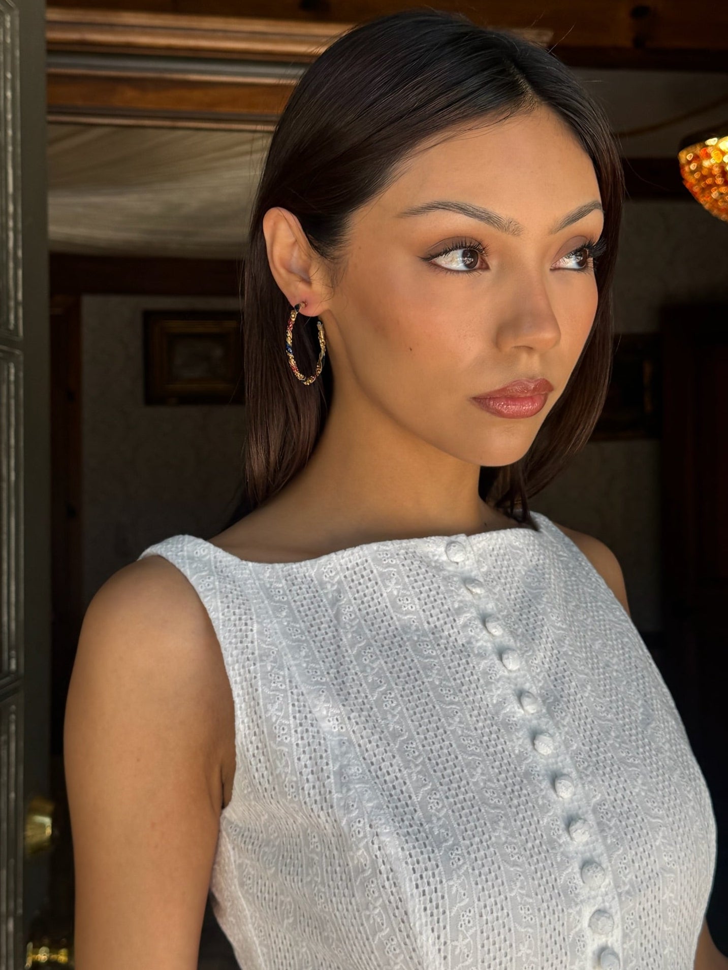 Multicolored Thin Gold-Toned Hoop Earrings