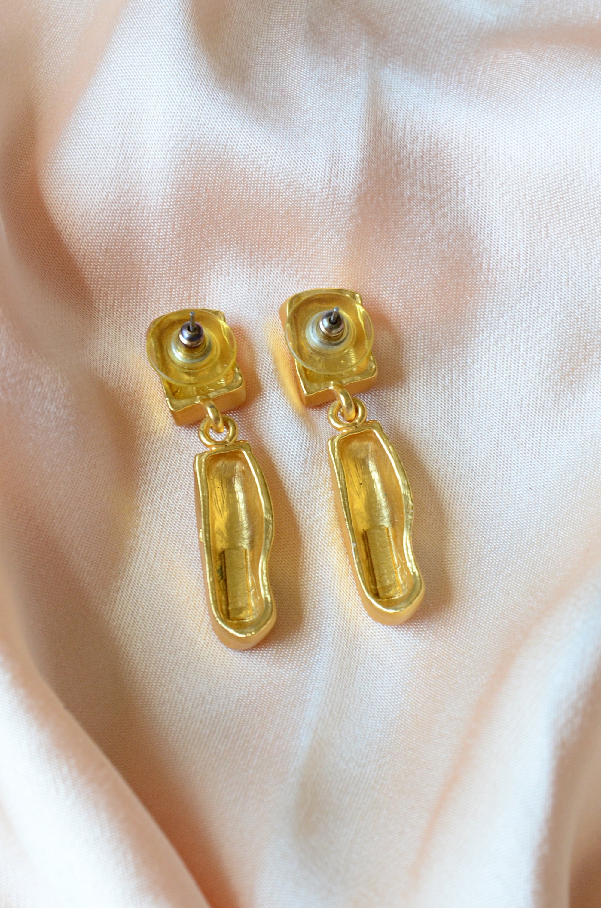 Door Knocker Drop Gold Post Earrings