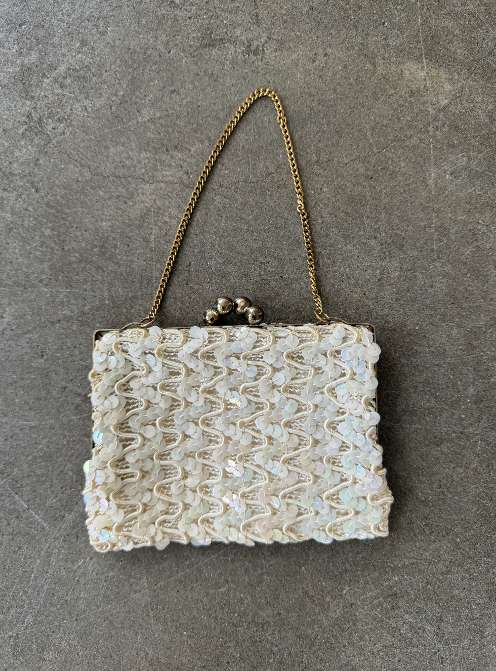 Sequin Beaded Vintage Ivory Mini Clutch