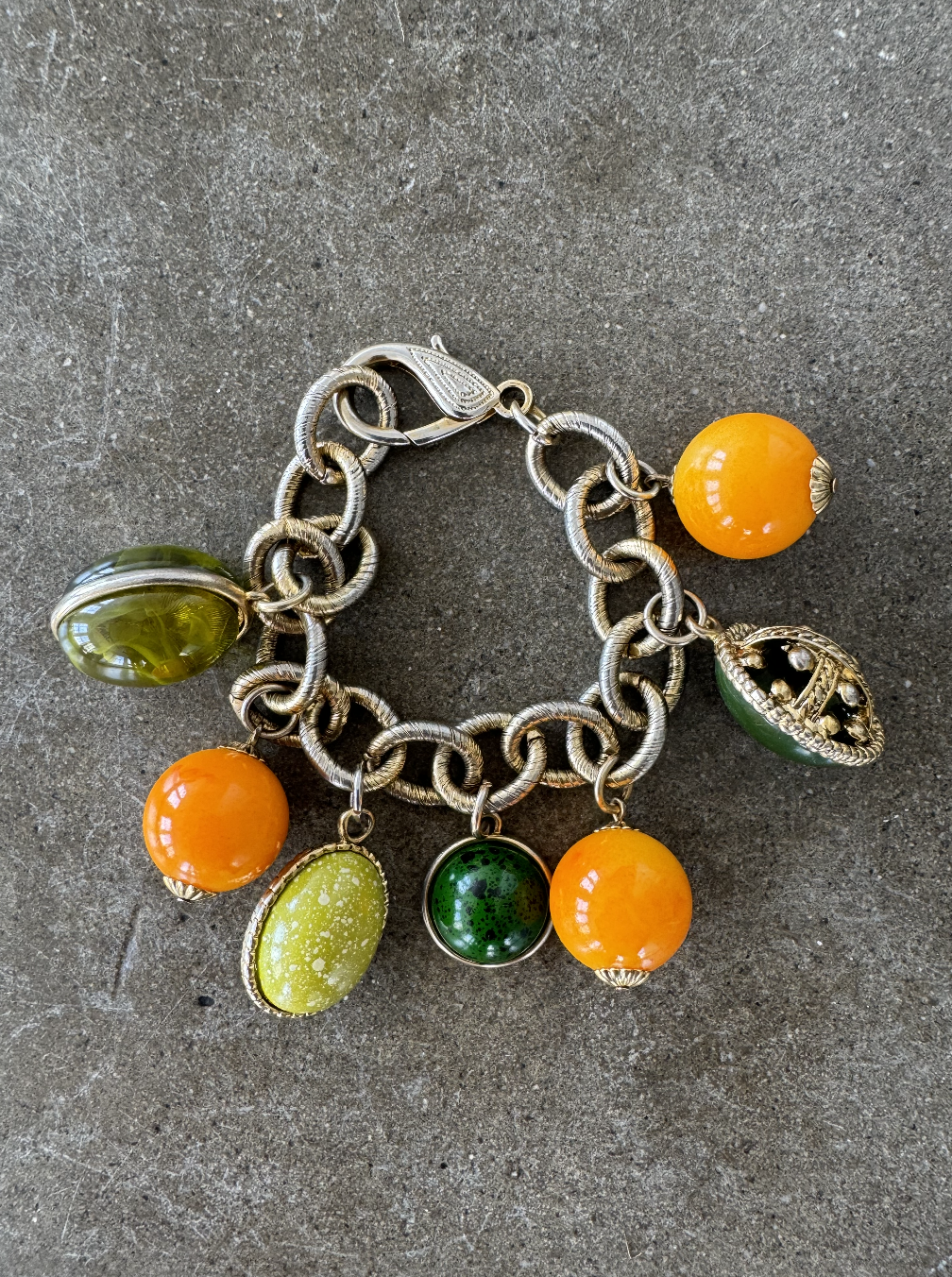 Etruscan Brushed Silver Charm Bracelet